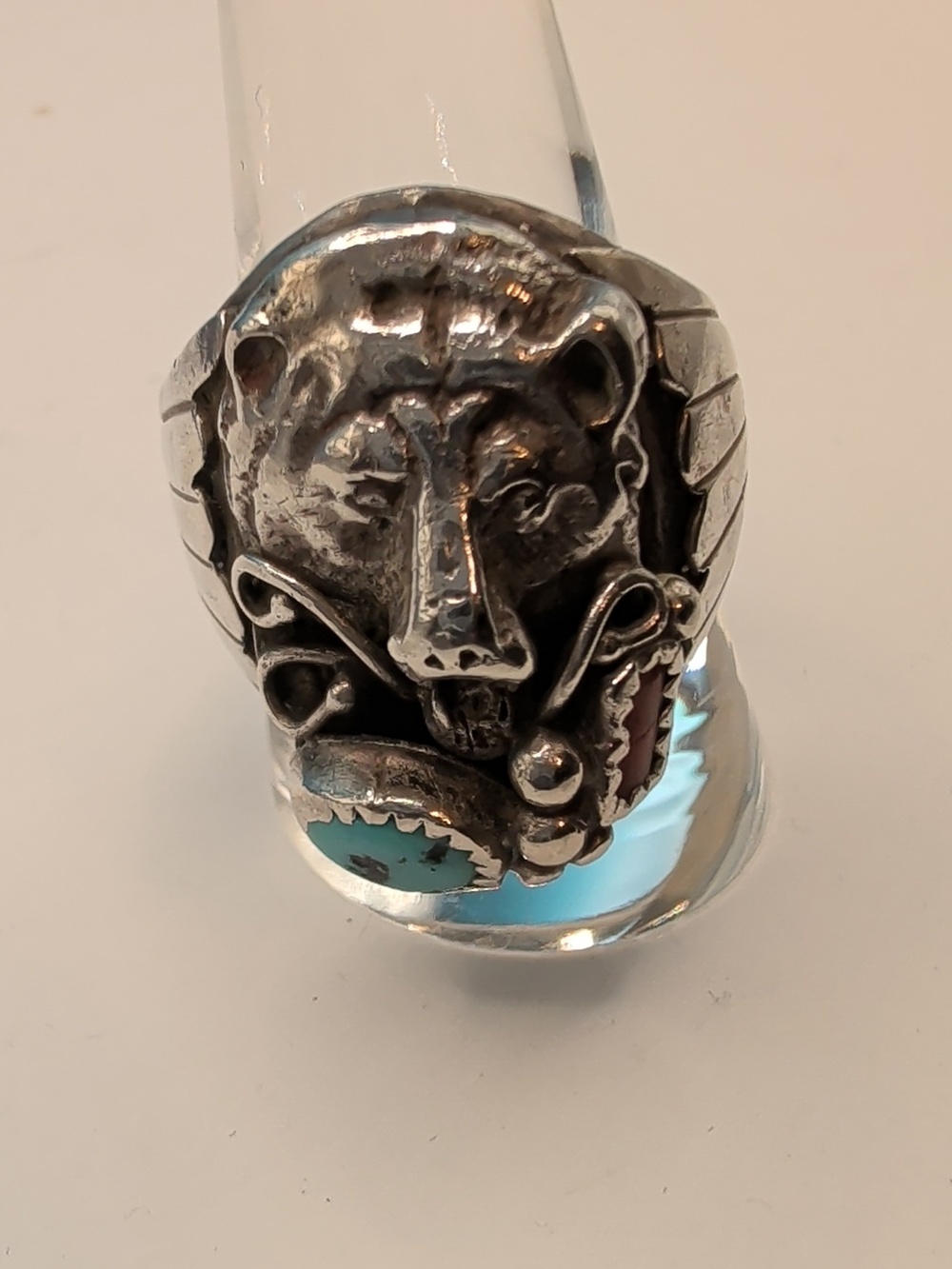 Silver Bear Ring with Turquoise Accent